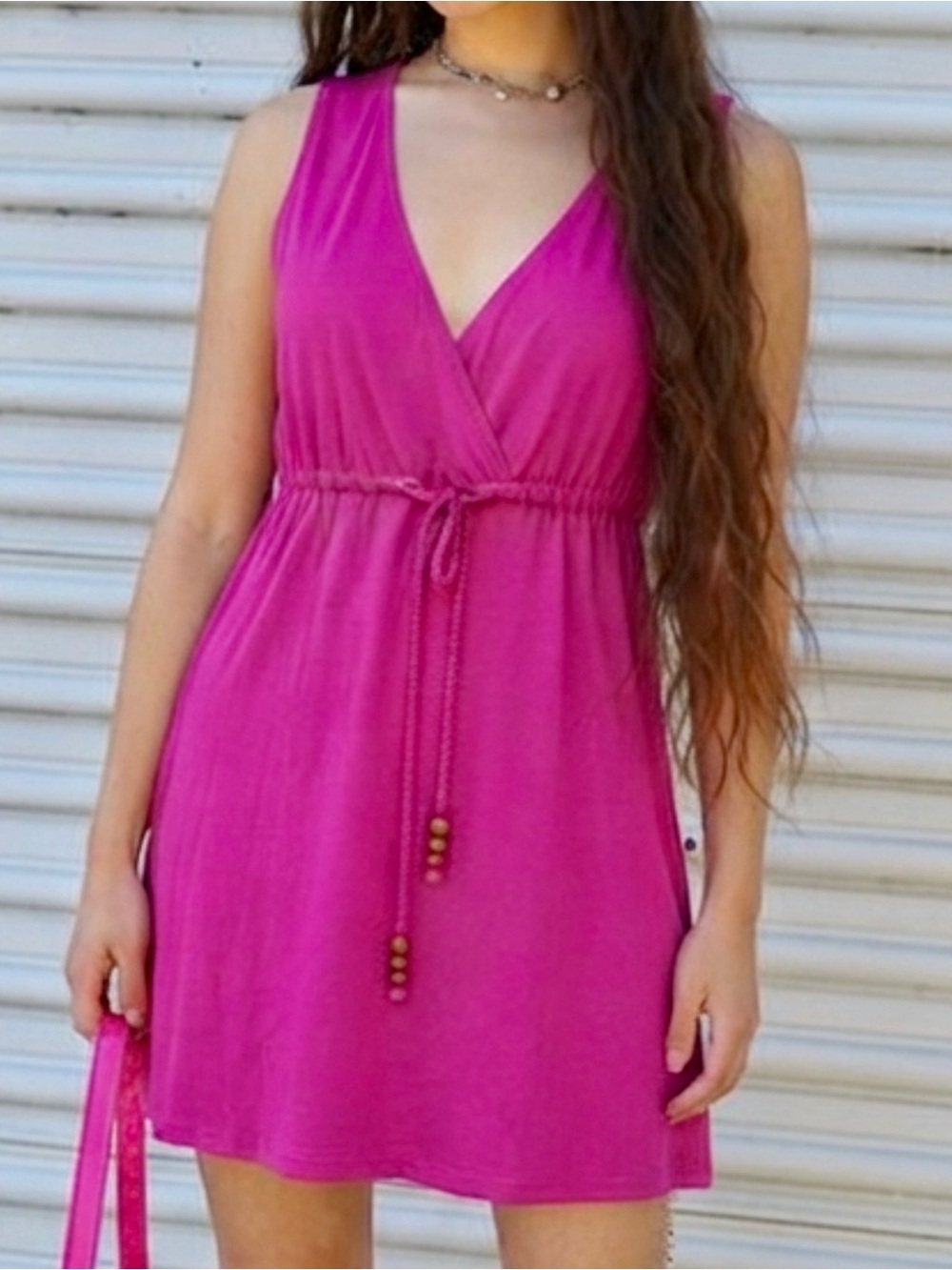 New York & Co Y2K Magenta Pink Boho Mini Tunic Dress Empire Waist Size Medium
